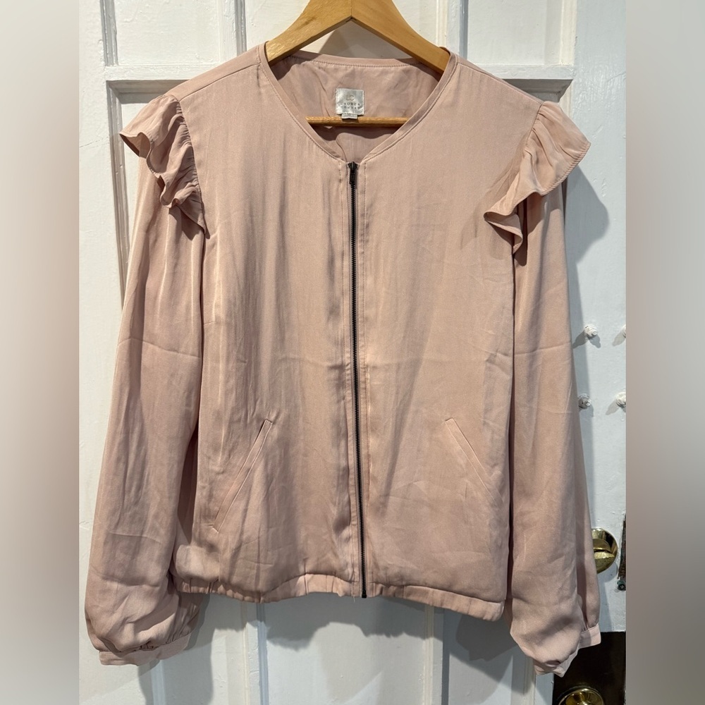 LC Lauren Conrad Blush Bomber Jacket with Ruffle Sleeves